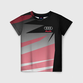 Детская футболка 3D с принтом AUDI SPORT в Ухте, 100% гипоаллергенный полиэфир | прямой крой, круглый вырез горловины, длина до линии бедер, чуть спущенное плечо, ткань немного тянется | Тематика изображения на принте: ауди | марка | машины