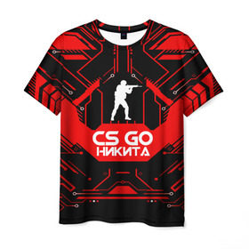 Мужская футболка 3D с принтом Counter Strike-Никита в Ухте, 100% полиэфир | прямой крой, круглый вырез горловины, длина до линии бедер | awp | counter strike | cs go | game | name | skin | авп | игры | имена | имя | линии | монстр | никита | оружие | скин | текстуры