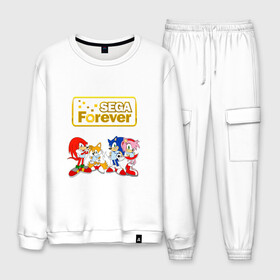 Мужской костюм хлопок с принтом Sega Forever в Ухте, 100% хлопок | на свитшоте круглая горловина, мягкая резинка по низу. Брюки заужены к низу, на них два вида карманов: два “обычных” по бокам и два объемных, с клапанами, расположенные ниже линии бедра. Брюки с мягкой трикотажной резинкой на поясе и по низу штанин. В поясе для дополнительного комфорта — широкие завязки | knuckles | sonic | tails | наклз | сега | соник | тейлз