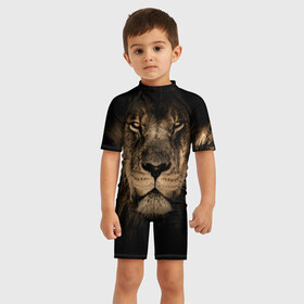 Детский купальный костюм 3D с принтом Лев в Ухте, Полиэстер 85%, Спандекс 15% | застежка на молнии на спине | животные | кошка | лев | мордочка | природа | тигр | хищник