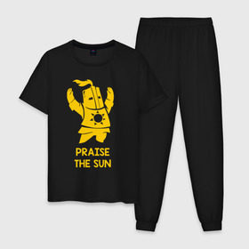 Мужская пижама хлопок с принтом Praise the sun в Ухте, 100% хлопок | брюки и футболка прямого кроя, без карманов, на брюках мягкая резинка на поясе и по низу штанин
 | dark souls | dark souls 3