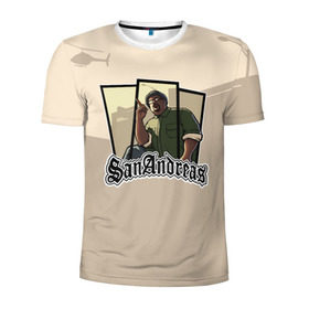 Мужская футболка 3D спортивная с принтом GTA SA - Big Smoke в Ухте, 100% полиэстер с улучшенными характеристиками | приталенный силуэт, круглая горловина, широкие плечи, сужается к линии бедра | Тематика изображения на принте: carl johnson | grand theft auto | gta | los santos | sa | san andreas | гта