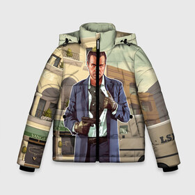 Зимняя куртка для мальчиков 3D GTA V - Майкл: в Ухте, ткань верха — 100% полиэстер; подклад — 100% полиэстер, утеплитель — 100% полиэстер | длина ниже бедра, удлиненная спинка, воротник стойка и отстегивающийся капюшон. Есть боковые карманы с листочкой на кнопках, утяжки по низу изделия и внутренний карман на молнии. 
Предусмотрены светоотражающий принт на спинке, радужный светоотражающий элемент на пуллере молнии и на резинке для утяжки | grand theft auto | gta | gta 5 | v | гта