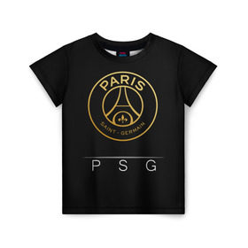 Детская футболка 3D с принтом PSG Gold в Ухте, 100% гипоаллергенный полиэфир | прямой крой, круглый вырез горловины, длина до линии бедер, чуть спущенное плечо, ткань немного тянется | champions | france | germain | gold | league | neymar | paris | psg | saint | лига | псж | франция | чемпионов