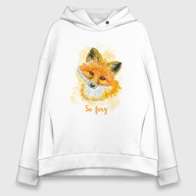 Женское худи Oversize хлопок с принтом Лисичка в Ухте, френч-терри — 70% хлопок, 30% полиэстер. Мягкий теплый начес внутри —100% хлопок | боковые карманы, эластичные манжеты и нижняя кромка, капюшон на магнитной кнопке | fox | лес | лесной | лис | лиса | лисенок | лисичка | милый | рыжий | хищник