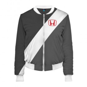 Женский бомбер 3D с принтом HONDA SPORT в Ухте, 100% полиэстер | застегивается на молнию, по бокам два кармана без застежек, мягкие манжеты, по низу бомбера и на воротнике — эластичная резинка | 