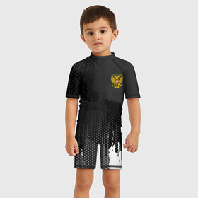 Детский купальный костюм 3D с принтом RUSSIA SPORT в Ухте, Полиэстер 85%, Спандекс 15% | застежка на молнии на спине | abstraction | grunge | russia | sport | абстракция | герб | краска | русский | символика рф | спорт | спортивный | триколор | униформа | форма | я русский