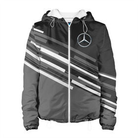 Женская куртка 3D с принтом MERCEDES BENZ SPORT в Ухте, ткань верха — 100% полиэстер, подклад — флис | прямой крой, подол и капюшон оформлены резинкой с фиксаторами, два кармана без застежек по бокам, один большой потайной карман на груди. Карман на груди застегивается на липучку | mercedes | марка | машины | мерседес