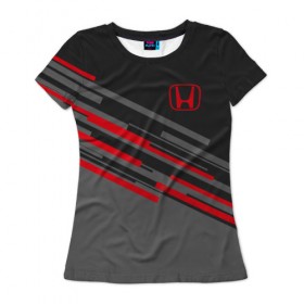 Женская футболка 3D с принтом HONDA SPORT в Ухте, 100% полиэфир ( синтетическое хлопкоподобное полотно) | прямой крой, круглый вырез горловины, длина до линии бедер | honda | автомобиль | марка | машины | хонда