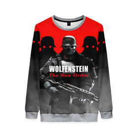 Женский свитшот 3D с принтом Wolfenstein: The New Order в Ухте, 100% полиэстер с мягким внутренним слоем | круглый вырез горловины, мягкая резинка на манжетах и поясе, свободная посадка по фигуре | game | вильгельм череп штрассе | вольфенштайн: новый порядок | игра | игрок | молот евы | оружие | уильям бласковиц | шутер