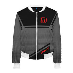 Женский бомбер 3D с принтом HONDA SPORT в Ухте, 100% полиэстер | застегивается на молнию, по бокам два кармана без застежек, мягкие манжеты, по низу бомбера и на воротнике — эластичная резинка | honda | марка | машины | хонда