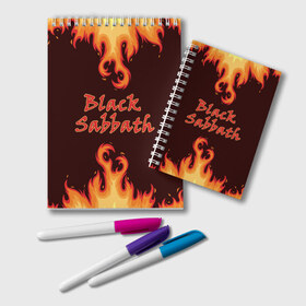 Блокнот с принтом Black Sabbath в Ухте, 100% бумага | 48 листов, плотность листов — 60 г/м2, плотность картонной обложки — 250 г/м2. Листы скреплены удобной пружинной спиралью. Цвет линий — светло-серый
 | rock | группы | дым | металл | музыка | огонь | пламя | рок | рокер | тяжелый