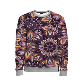 Детский свитшот 3D с принтом Мандала узоры в Ухте, 100% полиэстер | свободная посадка, прямой крой, мягкая тканевая резинка на рукавах и понизу свитшота | Тематика изображения на принте: abstract | abstraction | flower | mandala | pattern | style | абстракция | кружево | узор | узоры | цветы