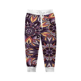 Детские брюки 3D с принтом Мандала узоры в Ухте, 100% полиэстер | манжеты по низу, эластичный пояс регулируется шнурком, по бокам два кармана без застежек, внутренняя часть кармана из мелкой сетки | Тематика изображения на принте: abstract | abstraction | flower | mandala | pattern | style | абстракция | кружево | узор | узоры | цветы