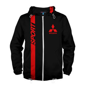 Мужская ветровка 3D с принтом MITSUBISHI SPORT в Ухте, 100% полиэстер | подол и капюшон оформлены резинкой с фиксаторами, два кармана без застежек по бокам, один потайной карман на груди | mitsubishi | марка | машины | митсубиси