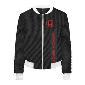 Женский бомбер 3D с принтом HONDA SPORT в Ухте, 100% полиэстер | застегивается на молнию, по бокам два кармана без застежек, мягкие манжеты, по низу бомбера и на воротнике — эластичная резинка | auto | honda | авто | автомобиль | бренд | марка | машины | хонда автомобильные