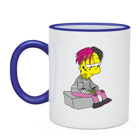 Кружка двухцветная с принтом Bart Lili Peep в Ухте, керамика | объем — 330 мл, диаметр — 80 мм. Цветная ручка и кайма сверху, в некоторых цветах — вся внутренняя часть | Тематика изображения на принте: bart simpson | lil peep | барт симпсон | лил пип