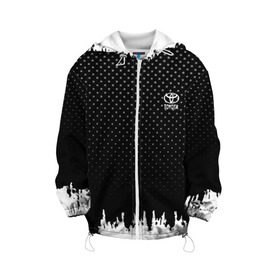 Детская куртка 3D с принтом Toyota abstract black 2018 в Ухте, 100% полиэстер | застежка — молния, подол и капюшон оформлены резинкой с фиксаторами, по бокам — два кармана без застежек, один потайной карман на груди, плотность верхнего слоя — 90 г/м2; плотность флисового подклада — 260 г/м2 | auto | automobile | car | machine | motor | motor car | sport car | toyota | автомашина | бренд | легковой автомобиль | марка | спортивный автомобиль | тачка | тойота