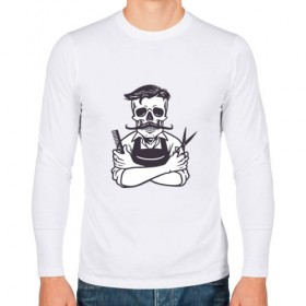 Мужской лонгслив хлопок с принтом Barber master в Ухте, 100% хлопок |  | барбер | барбершоп | борода | стрижка | усы | цирюльник