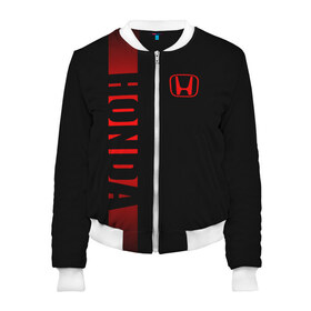 Женский бомбер 3D с принтом HONDA SPORT в Ухте, 100% полиэстер | застегивается на молнию, по бокам два кармана без застежек, мягкие манжеты, по низу бомбера и на воротнике — эластичная резинка | auto | honda | авто | автомобиль | бренд | марка | машины | хонда автомобильные