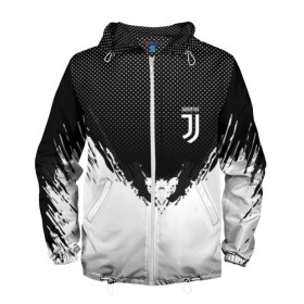 Мужская ветровка 3D с принтом Juventus black 2018 в Ухте, 100% полиэстер | подол и капюшон оформлены резинкой с фиксаторами, два кармана без застежек по бокам, один потайной карман на груди | 