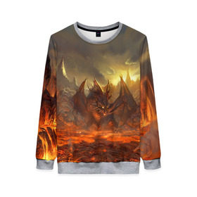 Женский свитшот 3D с принтом Fire Dragon в Ухте, 100% полиэстер с мягким внутренним слоем | круглый вырез горловины, мягкая резинка на манжетах и поясе, свободная посадка по фигуре | goddess of destruction | line age | line age ii | lineage ii | линейка