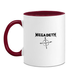 Кружка двухцветная с принтом Megadeth в Ухте, керамика | объем — 330 мл, диаметр — 80 мм. Цветная ручка и кайма сверху, в некоторых цветах — вся внутренняя часть | megadet | megadeth | группа | дирк вербурен | дэвид эллефсон | дэйв мастейн | кико лоурейро | мегадет | мегадетх | метал | рок | трэш | трэшметал | тяжелый | хард | хардрок | хеви | хевиметал