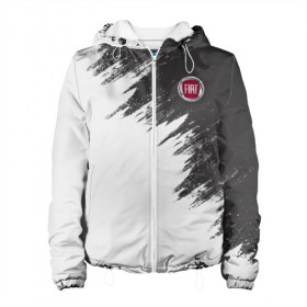 Женская куртка 3D с принтом FIAT в Ухте, ткань верха — 100% полиэстер, подклад — флис | прямой крой, подол и капюшон оформлены резинкой с фиксаторами, два кармана без застежек по бокам, один большой потайной карман на груди. Карман на груди застегивается на липучку | Тематика изображения на принте: auto | car | fiat | race | авто | гонки | краска | краски | марка | машина | фиат