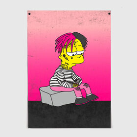 Постер с принтом Lil peep crybaby в Ухте, 100% бумага
 | бумага, плотность 150 мг. Матовая, но за счет высокого коэффициента гладкости имеет небольшой блеск и дает на свету блики, но в отличии от глянцевой бумаги не покрыта лаком | bart simpson | crybaby | lil peep | rip | барт симпсон | лил пип