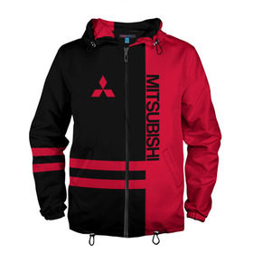 Мужская ветровка 3D с принтом Mitsubishi в Ухте, 100% полиэстер | подол и капюшон оформлены резинкой с фиксаторами, два кармана без застежек по бокам, один потайной карман на груди |  машина | марка | митсубиси