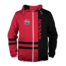 Мужская ветровка 3D с принтом Nissan в Ухте, 100% полиэстер | подол и капюшон оформлены резинкой с фиксаторами, два кармана без застежек по бокам, один потайной карман на груди | motor | nissan | авто | лого | машина | ниссан | тачка