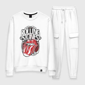 Женский костюм хлопок с принтом The Rolling Stones в Ухте, 100% хлопок | на свитшоте круглая горловина, мягкая резинка по низу. Брюки заужены к низу, на них два вида карманов: два 