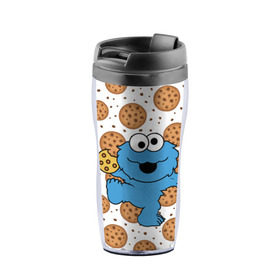 Термокружка-непроливайка с принтом Cookie monster в Ухте, внутренняя часть — пищевой пластик, наружная часть — прозрачный пластик, между ними — полиграфическая вставка с рисунком | объем — 350 мл, герметичная крышка | cookie | cookiemonster | delicious | eat | monster | yummy | еда | куки | кукимонстр | монстр | печенье | сладости | улица | улицасезам