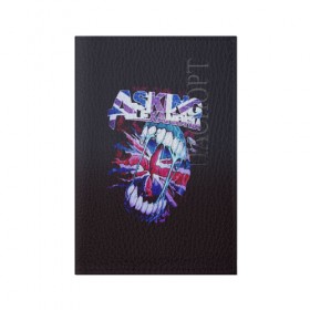 Обложка для паспорта матовая кожа с принтом Asking Alexandria в Ухте, натуральная матовая кожа | размер 19,3 х 13,7 см; прозрачные пластиковые крепления | Тематика изображения на принте: 