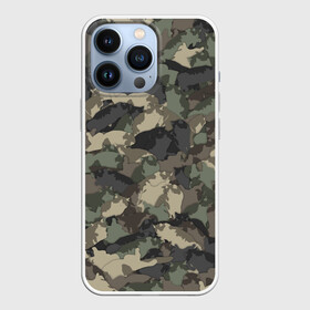 Чехол для iPhone 13 Pro с принтом Камуфляж с толстыми котами в Ухте,  |  | Тематика изображения на принте: жирный | кот | котики | коты | кошка | ленивый | милитари | паттерн | хаки