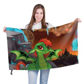 Флаг 3D с принтом Зеленый дракон в Ухте, 100% полиэстер | плотность ткани — 95 г/м2, размер — 67 х 109 см. Принт наносится с одной стороны | 