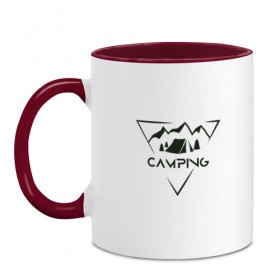 Кружка двухцветная с принтом CAMP2 в Ухте, керамика | объем — 330 мл, диаметр — 80 мм. Цветная ручка и кайма сверху, в некоторых цветах — вся внутренняя часть | Тематика изображения на принте: кемпинг | туризм | туристическая