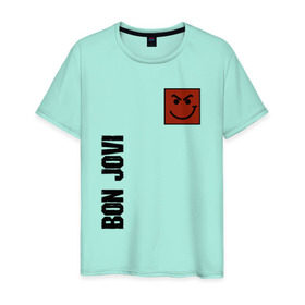 Мужская футболка хлопок с принтом Bon Jovi в Ухте, 100% хлопок | прямой крой, круглый вырез горловины, длина до линии бедер, слегка спущенное плечо. | bon jovi | альбом | арена | бон | бон джови | глэм | группа | джови | джон | метал | музыка | надпись | песни | поп | попрок | рок | рокер | смайл | солист | софт | стена | хард | хеви | хевиметал