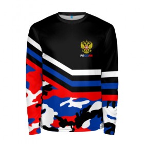 Мужской лонгслив 3D с принтом Камуфляж Россия в Ухте, 100% полиэстер | длинные рукава, круглый вырез горловины, полуприлегающий силуэт | ru | rus | герб | рф | триколор