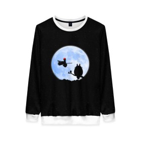 Женский свитшот 3D с принтом Totoro and the moon в Ухте, 100% полиэстер с мягким внутренним слоем | круглый вырез горловины, мягкая резинка на манжетах и поясе, свободная посадка по фигуре | anime | moon | myneighbortotoro | night | stars | totoro | аниме | звезды | канта | кодомо | котобус | кусакабэ | луна | мэй | ночь | сусуватари | тацуо | тоторо | хаяомиядзаки | ясуко