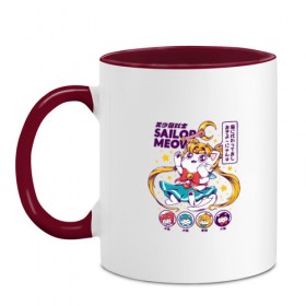 Кружка двухцветная с принтом Sailor Moon в Ухте, керамика | объем — 330 мл, диаметр — 80 мм. Цветная ручка и кайма сверху, в некоторых цветах — вся внутренняя часть | Тематика изображения на принте: кот | котики | сейлор мун