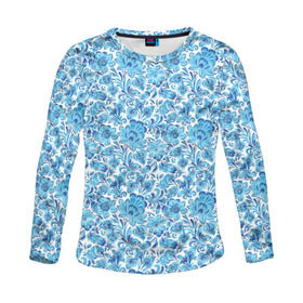 Женский лонгслив 3D Гжель: в Ухте, 100% полиэстер | длинные рукава, круглый вырез горловины, полуприлегающий силуэт | гжель | роспись | цветы