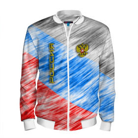 Мужской бомбер 3D с принтом Российский флаг с гербом в Ухте, 100% полиэстер | застегивается на молнию, по бокам два кармана без застежек, по низу бомбера и на воротнике - эластичная резинка | 