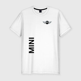 Мужская футболка премиум с принтом Mini в Ухте, 92% хлопок, 8% лайкра | приталенный силуэт, круглый вырез ворота, длина до линии бедра, короткий рукав | Тематика изображения на принте: british | cooper | cooper s | corporation | crossover | mini | motor | r50 | sport | авто | автомобиль | знак | купер | лого | машина | мини | пикап | седан | символ | спорт | тачка | хэтчбек | эмблема