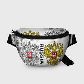 Поясная сумка 3D с принтом Russia в Ухте, 100% полиэстер | плотная ткань, ремень с регулируемой длиной, внутри несколько карманов для мелочей, основное отделение и карман с обратной стороны сумки застегиваются на молнию | ru | rus | герб | двуглавый | знак | империя | надпись | орел | патриот | российская | российский | россия | русич | русская | русский | русь | рф | символ | страна | федерация | флаг | флага | цвета
