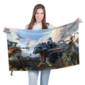 Флаг 3D с принтом Ark Survival Evolved в Ухте, 100% полиэстер | плотность ткани — 95 г/м2, размер — 67 х 109 см. Принт наносится с одной стороны | арк