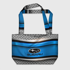 Пляжная сумка 3D с принтом SUBARU SPORT в Ухте, 100% полиэстер | застегивается на металлическую кнопку; внутренний карман застегивается на молнию. Стенки укреплены специальным мягким материалом, чтобы защитить содержимое от несильных ударов
 | auto | automobile | car | carbon | machine | motor | motor car | sport car | subaru | автомашина | бренд | легковой автомобиль | марка | спортивный автомобиль | тачка