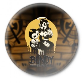 Значок с принтом Bendy and the ink machine (30) в Ухте,  металл | круглая форма, металлическая застежка в виде булавки | Тематика изображения на принте: bendy | bendy and the ink machine | game | horror | ink | machine | trend | video game