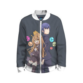 Детский бомбер 3D с принтом Toradora в Ухте, 100% полиэстер | застегивается на молнию, по бокам два кармана без застежек, мягкие манжеты, по низу бомбера и на воротнике — эластичная резинка | anime | аниме | карманный тигр | торадора toradora айсака тайга