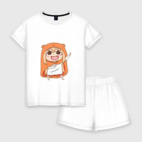 Женская пижама с шортиками хлопок с принтом Umaru Chan в Ухте, 100% хлопок | футболка прямого кроя, шорты свободные с широкой мягкой резинкой | anime | аниме | анимэ | умару